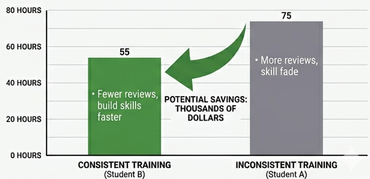 Bar chart comparing consistent vs inconsistent training hours